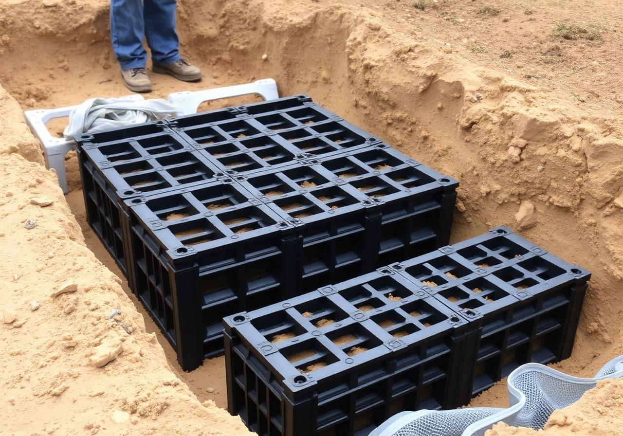 PVC Enviromodule modules in excavated trench with geofabric